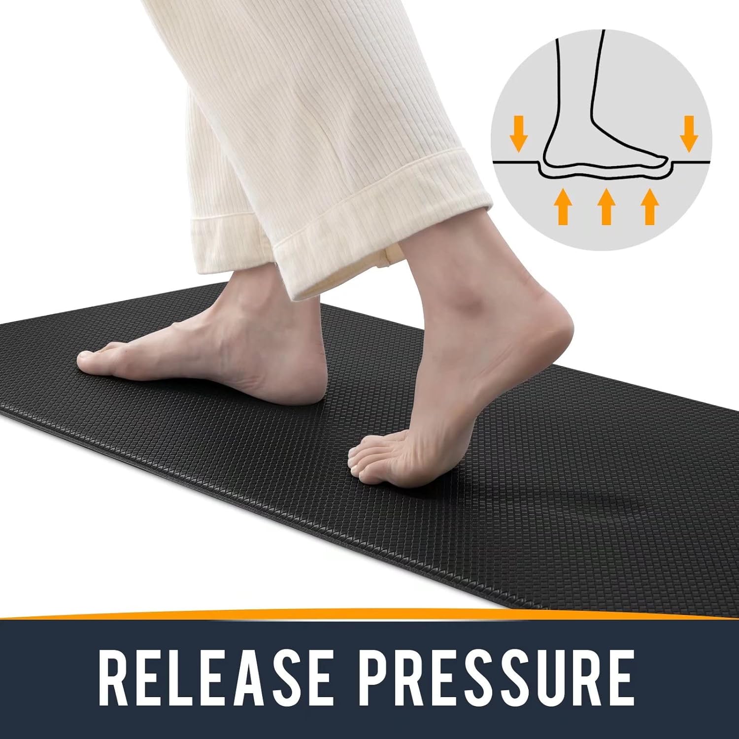 Kitchen Floor Mats Cushioned Anti Fatigue, 17x59 Standing Runner Rug Waterproof, Comfort Memory Foam Padded for Front Sink Laundry, Black