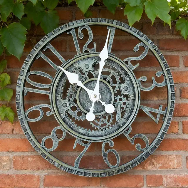 EMNIMQ 12" Outdoor Waterproof Antique Wall Clock - Resin Garden & Patio Decor
