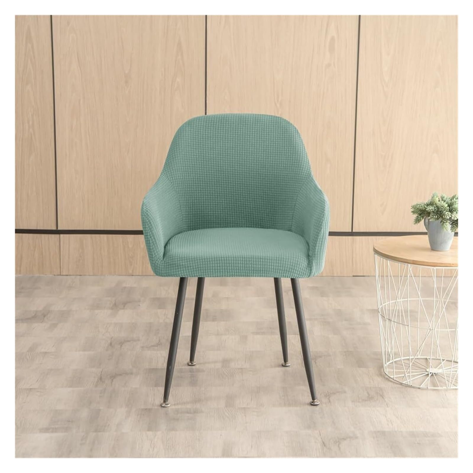 Stretch-Esszimmerstuhlbezüge, wasserdicht, Jacquard, Stuhlhussen mit gebogener Rückenlehne und Armlehne, Abnehmbarer und waschbarer Bezug for Schminktisch, Party, Hotel(Light Green,6 PCS)