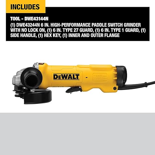 Miniatura 2 de DEWALT Herramienta de amoladora angular, 6 pulgadas, interruptor de paleta sin bloqueo, 13 amperios (DWE43144N), amarillo