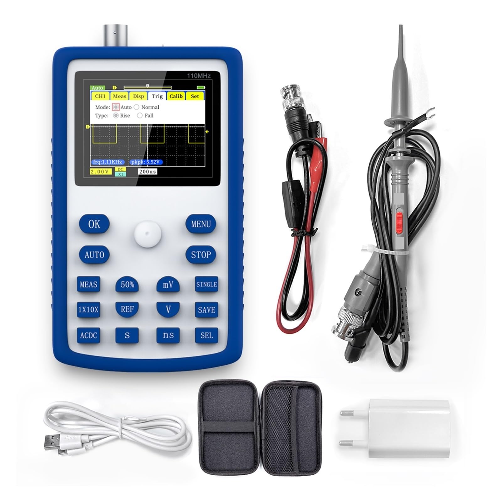 Osciloscopio Digital profesional 1C15, tasa de muestreo de 500 MS/s, ancho de banda analógico de 110 MHz, compatible con almacenamiento de forma de onda,De larga duración