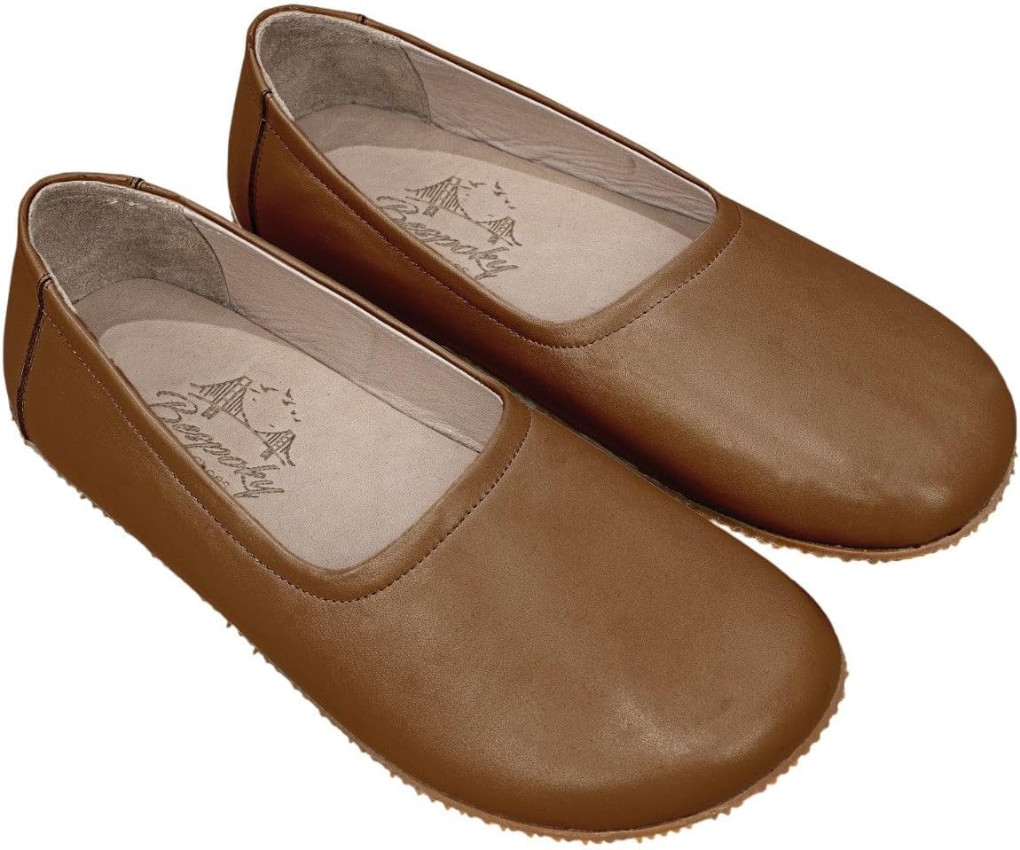Tulip Dark Tan Color Artisan Handcrafted Genuine Leather Zero Drop Barefoot Flat Ballet Shoes for Women Wide Toe Box Flexible Sole Lightweight Breathable Eco-Friendly Grounding Minimalist Shoes