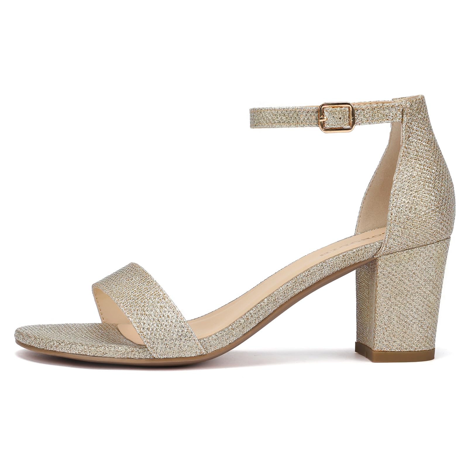 Sandali da donna con tacco aperto e cinturino alla caviglia, 6,3 cm, tacco grosso, scarpe da vestito larghe adatte ai piedi