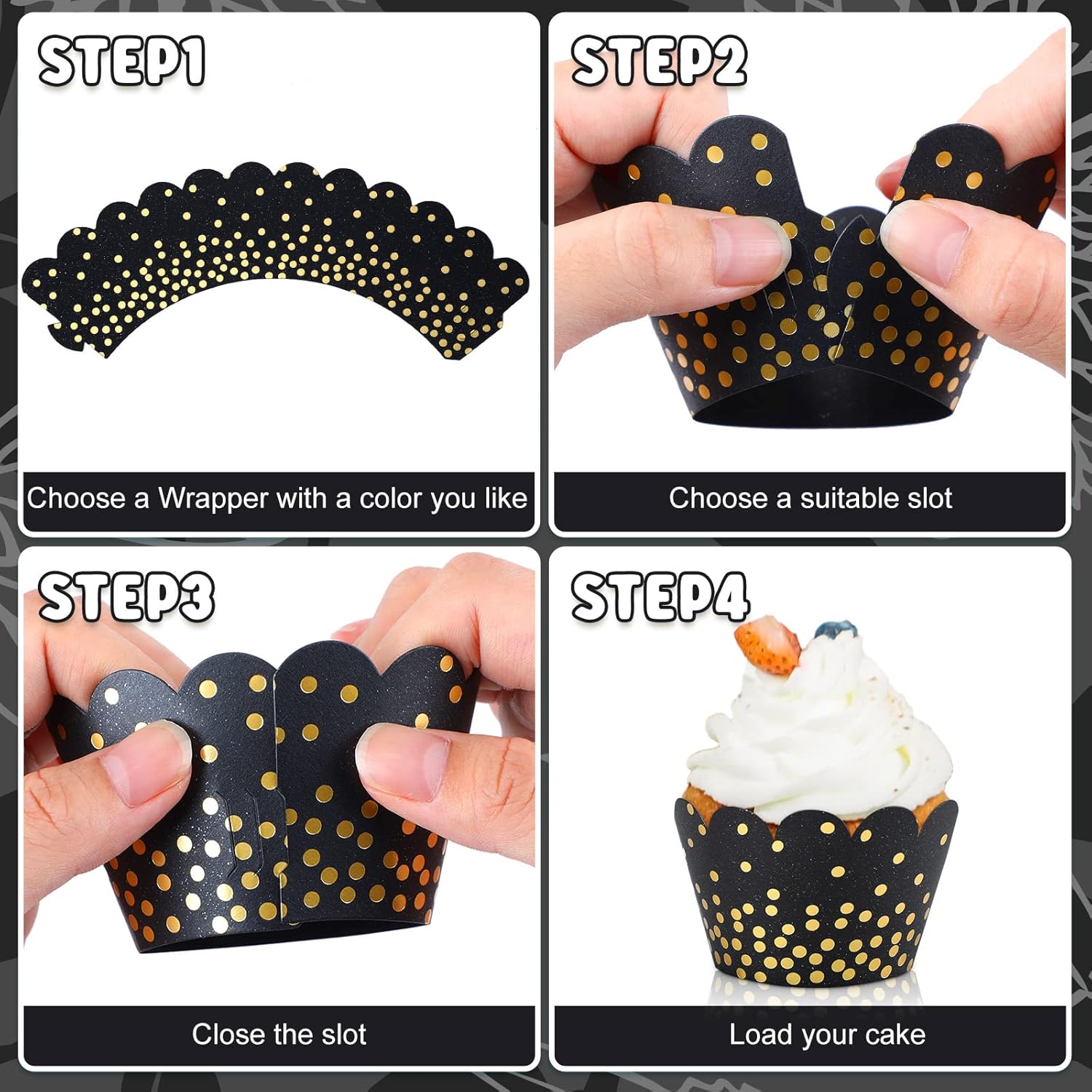 Gold Polka Dots Cupcake Wrappers Adjustable Graduat Cupcake