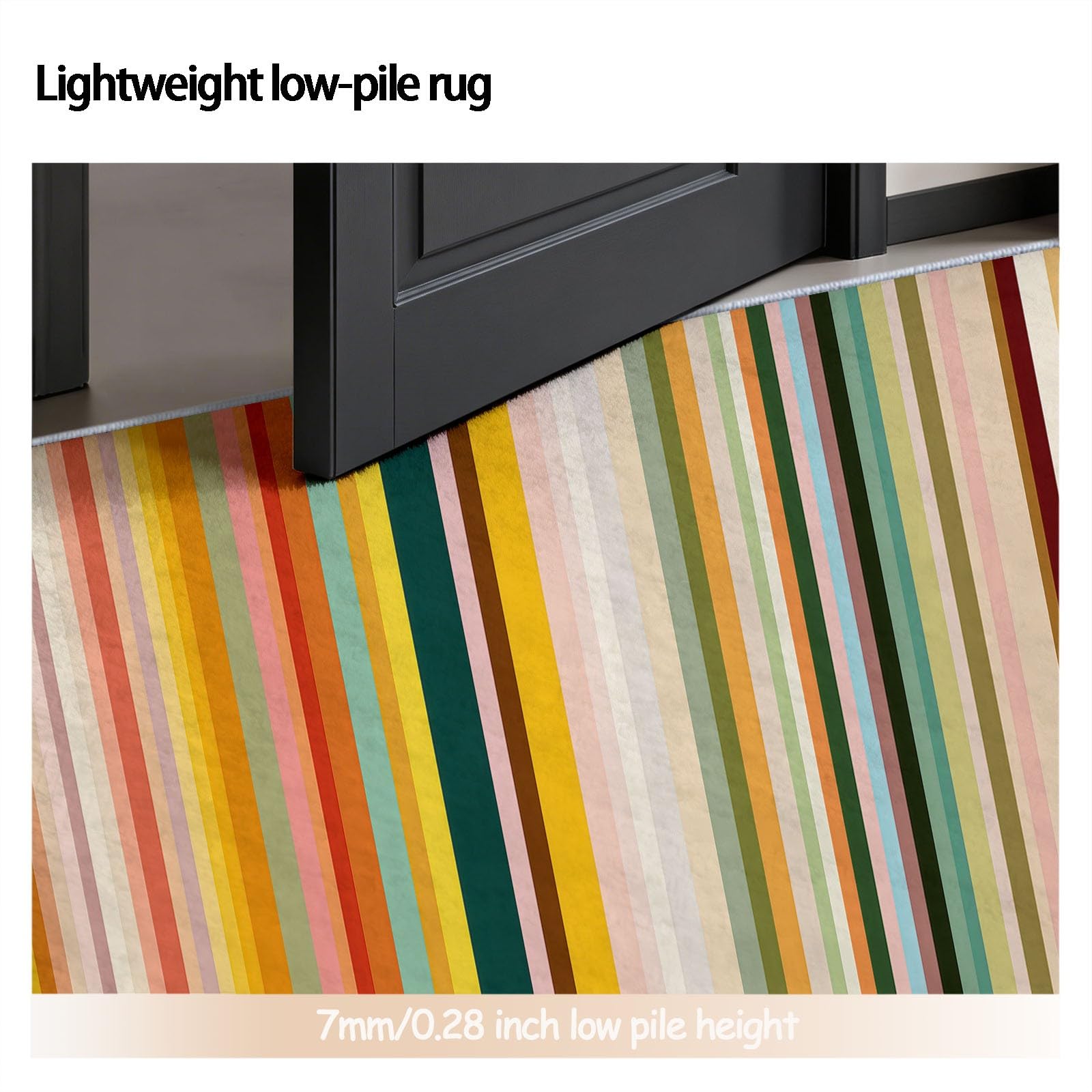 Tappeto rotondo a pelo basso, 90 cm, motivo astratto, motivo arcobaleno a righe, per sotto il tavolo, moderno, alla moda, lavabile, antiscivolo, per sala da pranzo e soggiorno, multicolore