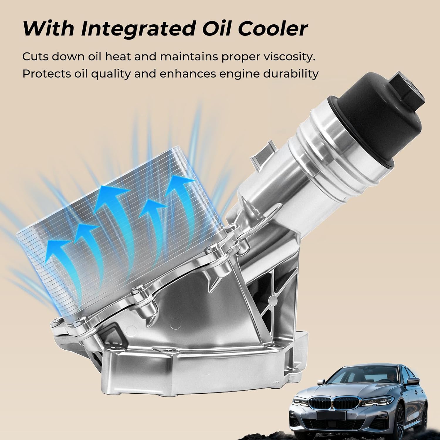 11428583895 11428511391 Aluminum Oil Filter Housing Assembly Engine Oil Cooler Compatible with BMW 340i 440i 540d 540i 640i 740i M240i X3 X4 3.0L 2016-2021