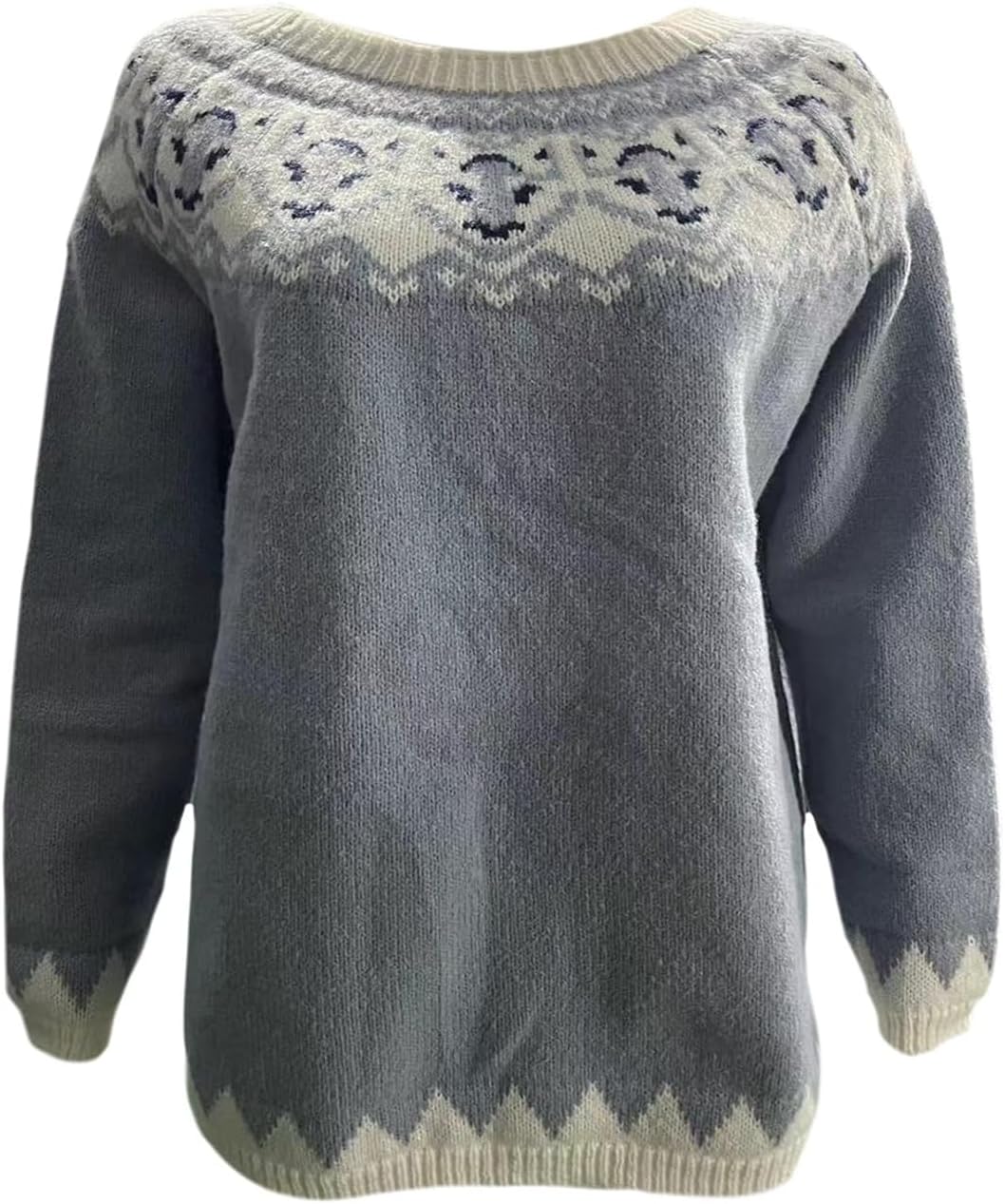 Fair Isle Sweater for Womens Winter Long Sleeve Vintage Knitted Sweater Casual Fall Crew Neck Pullover Sweaters - Image 4