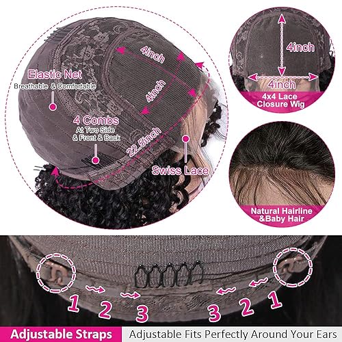 Miniatura 5 de FIRIEYA Pelucas de cabello humano ondulado profundo con encaje frontal para mujeres negras, densidad del 180 %, 4 x 4, HD, transparente, cierre de