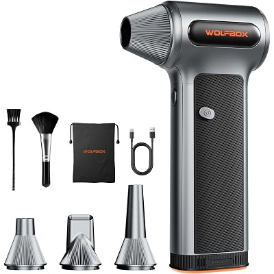 WOLFBOX MF200 Compressed Air Duster with Removable Battery & 4 Nozzles, Cordless 3-Speed Adjustable Mini Blower for Computer Keyboard, Car Cleaning, Home, and Outdoor Use