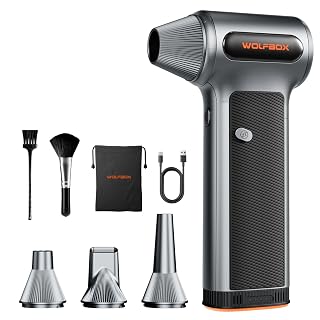 WOLFBOX MF200 Compressed Air Duster with Removable Battery & 4 Nozzles, Cordless 3-Speed Adjustable Mini Blower for Computer Keyboard, Car Cleaning, Home, and Outdoor Use - Amazon product rated Grade A