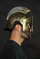 Vista 7 de Nicky Bigs Novelties Casco medieval de caballero griego espartano, disfraz de gladiador dorado, casco romano con máscara facial plegable