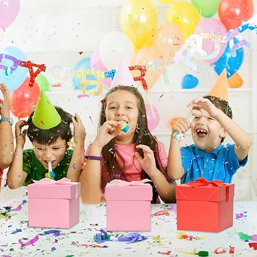 Miniatura 7 de 6 cajas de regalo rosas y 6 rojas con tapas para cumpleaños, Pascua, día de la madre, día del padre, día de la mujer, graduación y todas las