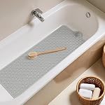 OTHWAY Mat de bain pour Tub Non-dérapant: 39" X 17" Matelas de bain long avec attrape-chevaux │Big Drain Holes Douche Mats pour douche intérieure │Machine lavable (Grey)