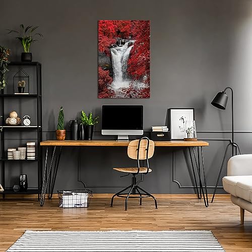 Miniatura 3 de iKNOW FOTO Lienzo decorativo de cascada roja para pared, impresiones decorativas verticales, paisaje forestal, imagen para sala de estar, cocina,