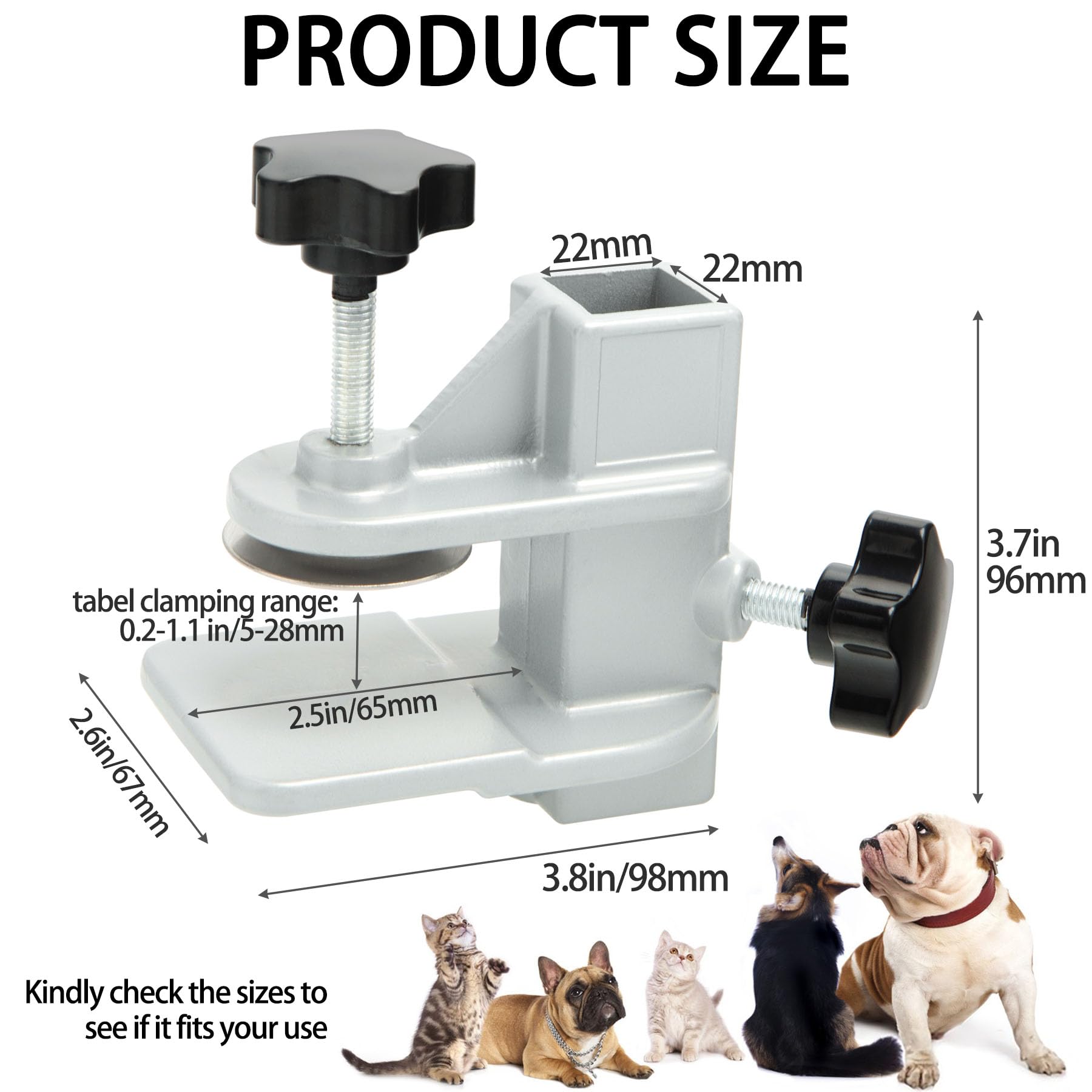 Paquete de 2 brazos de mesa de aseo para mascotas de metal, aleación de aluminio resistente, soporte de corte de pelo para perros y gatos, accesorios de fijación (diámetro interior de 22 x 22