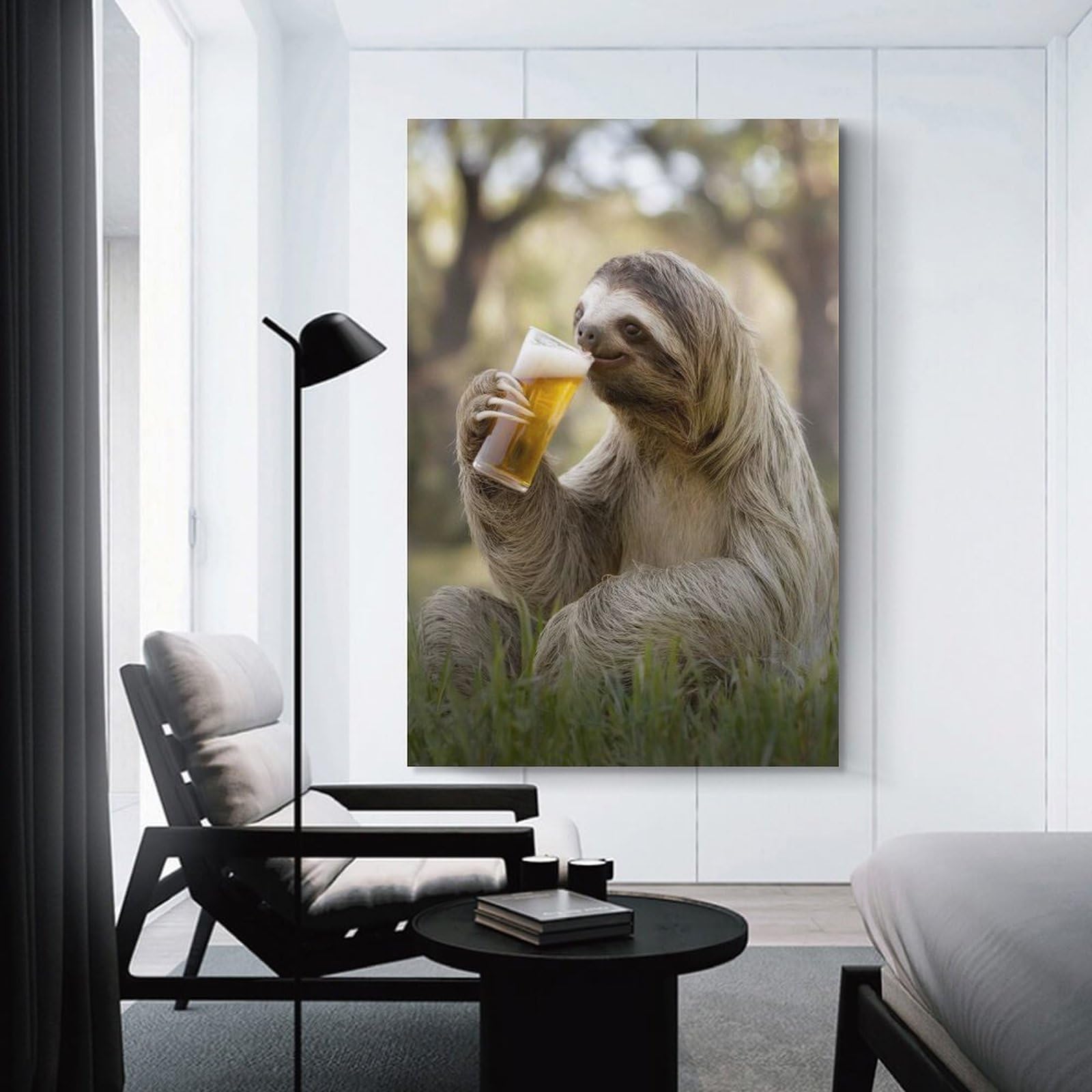 Junmoney Unframe-Style-12 Sloth Sipping A Beer Canvas Wall Decor, 20X30inch(50X75cm), For Flats, Guest Rooms Or Compact Rooms, Decorative Canvas Decor For Home Updates