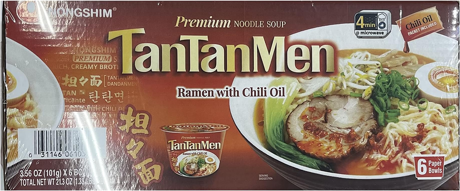 Nongshim Tantanmen Premium Noodle Soup Bowl, Ramen w/Chili Oil, 3.56 Oz (6 Ct)