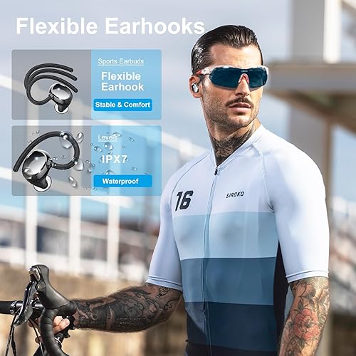 Miniatura 7 de Auriculares Bluetooth inalámbricos Bluetooth Auriculares deportivos con gancho para la oreja Pantalla LED de graves profundos IPX7 Impermeable ENC