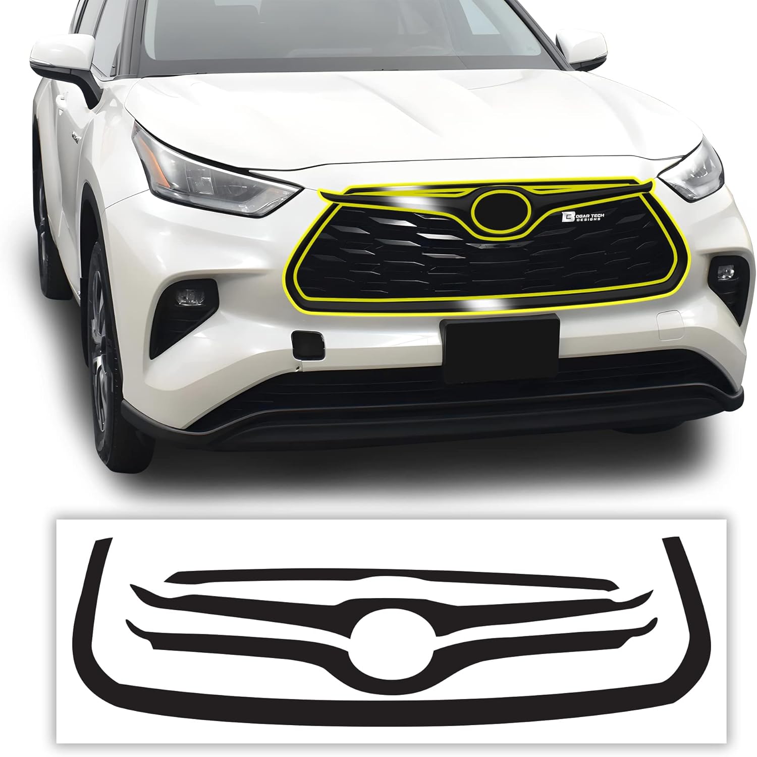 BOGAR TECH DESIGNS for Toyota Highlander 2020-2026 Rear Bumper Chrome Delete – Precut Vinyl Trim Overlay, Gloss Black Blackout Look