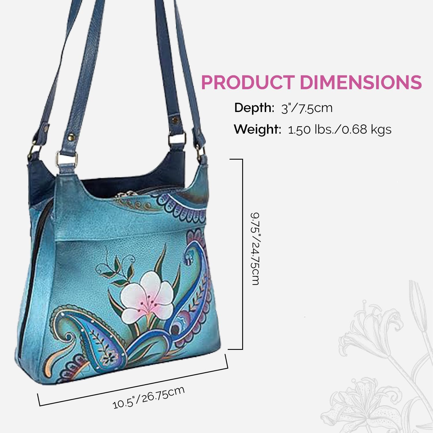 Anna by Anuschka Hand-Painted Original Artwork, Genuine Leather - Triple Compartment Satchel - Image 5