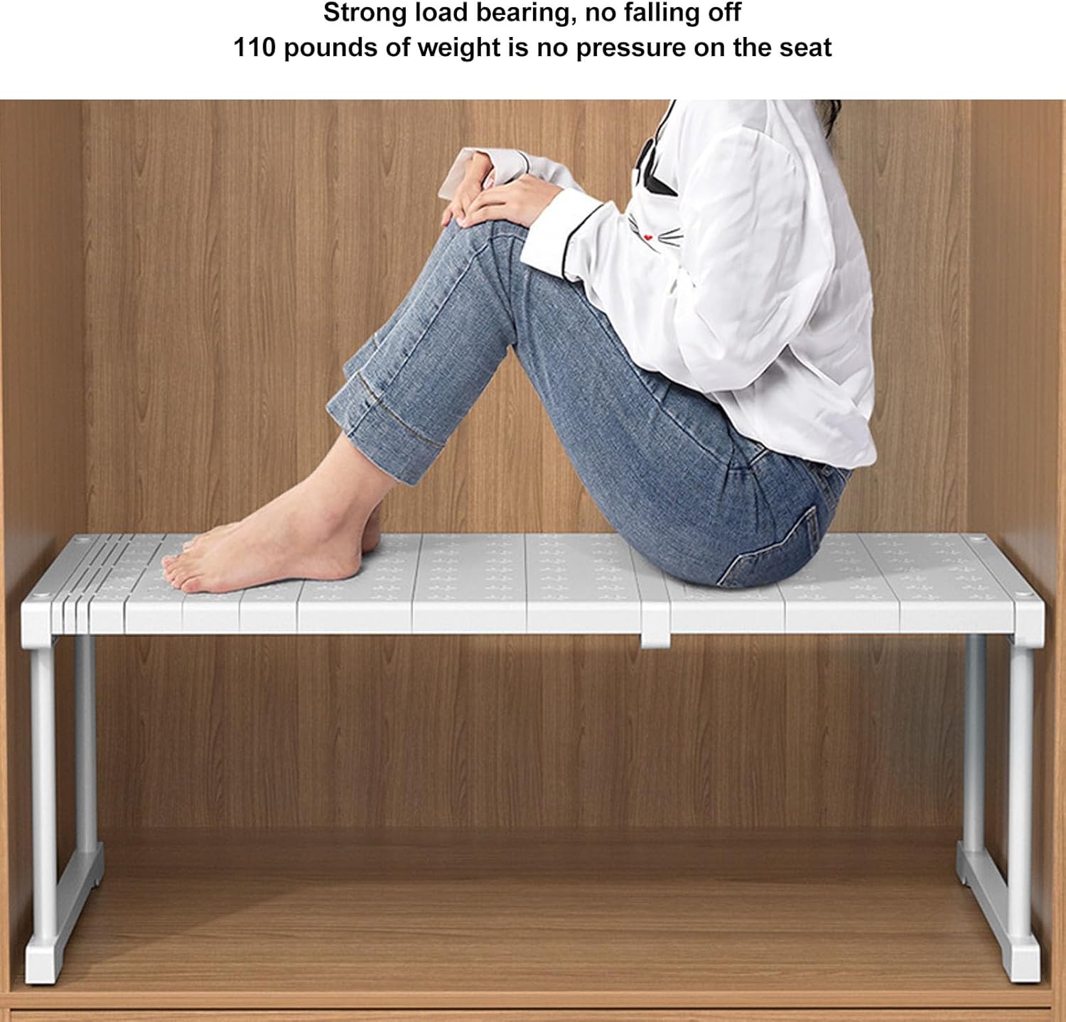 Expandable Closet Shelf, Cabinet Storage Rack High Load Bearing Capacity Heavy Duty Stackable Steel Organizers Rack for Kitchen Bathroom Pantry (Length 87‑108cm / 34.3‑42.5in)