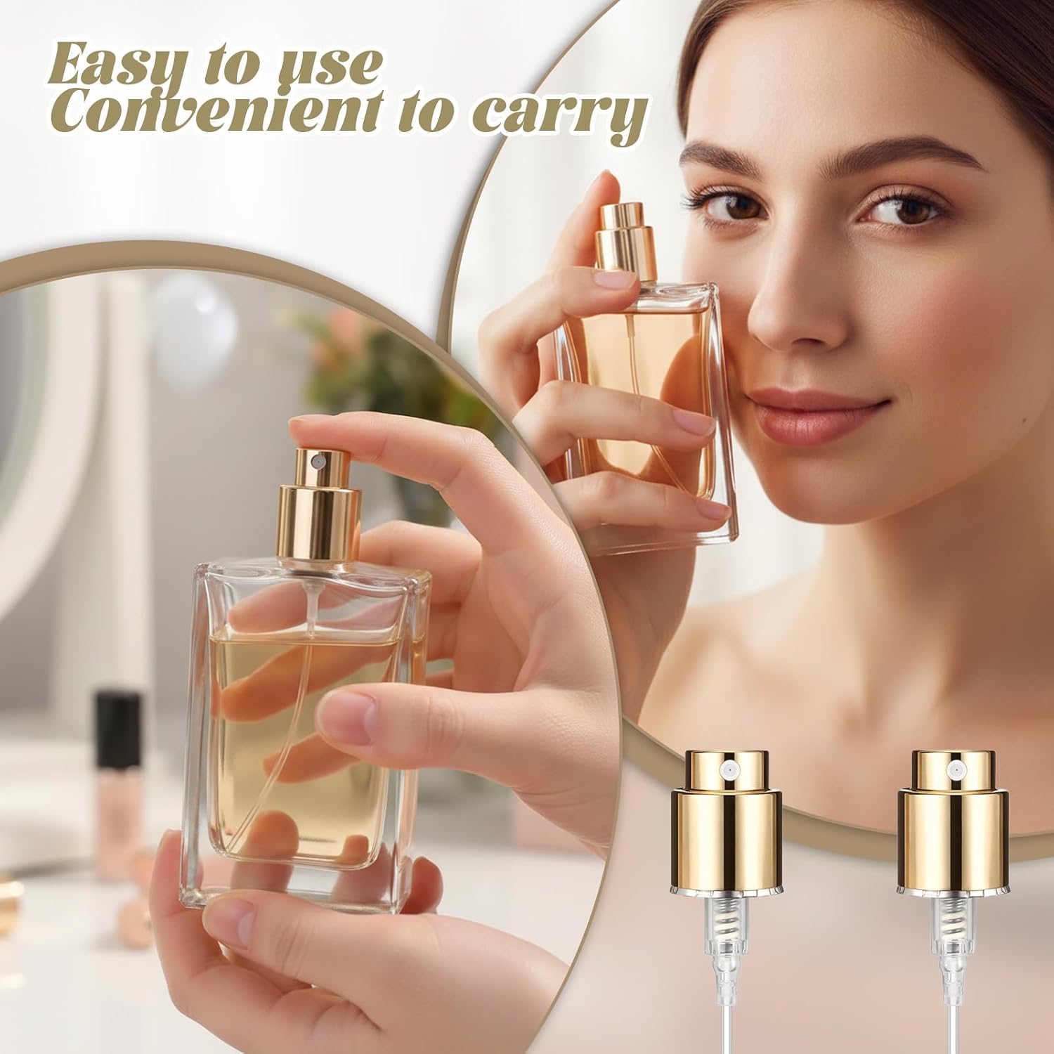 10 PCS Perfume Spray Bottle Top, Plastic Fine Mist Sprayer Pump 13mm Bayonet Mount Fragrance Gold White Sprays Top Spray Bottle Nozzle Replacement for Toners and Essential Oil Bottles(Gold)