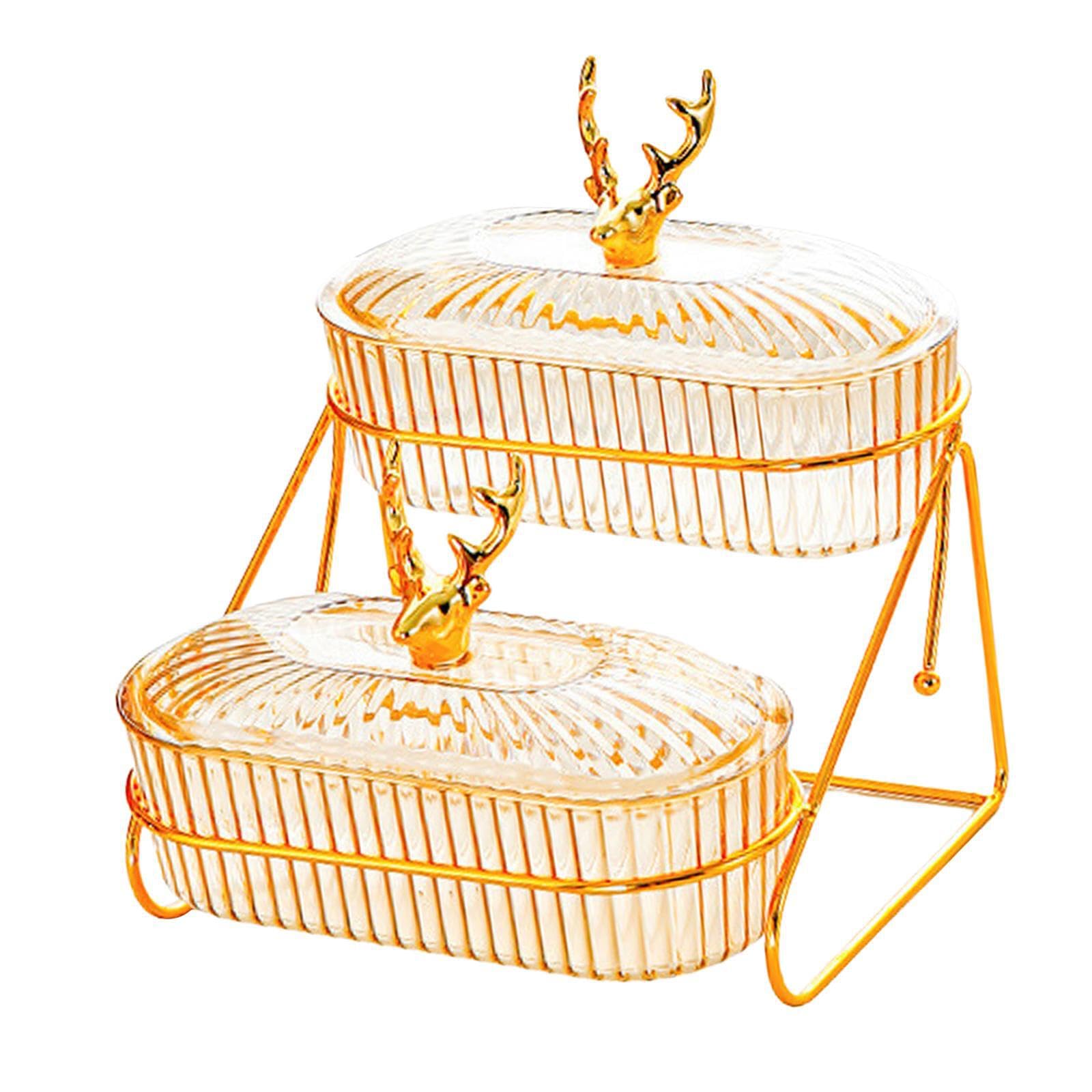 PIXZCSA Snack Plates Dried Fruit Dish Appetizer Serving Tray for Creative Multi Layer For Serving Snacks Light And Luxurious Snack Dishes Appetizer Tray Bar, amber, 2 layer