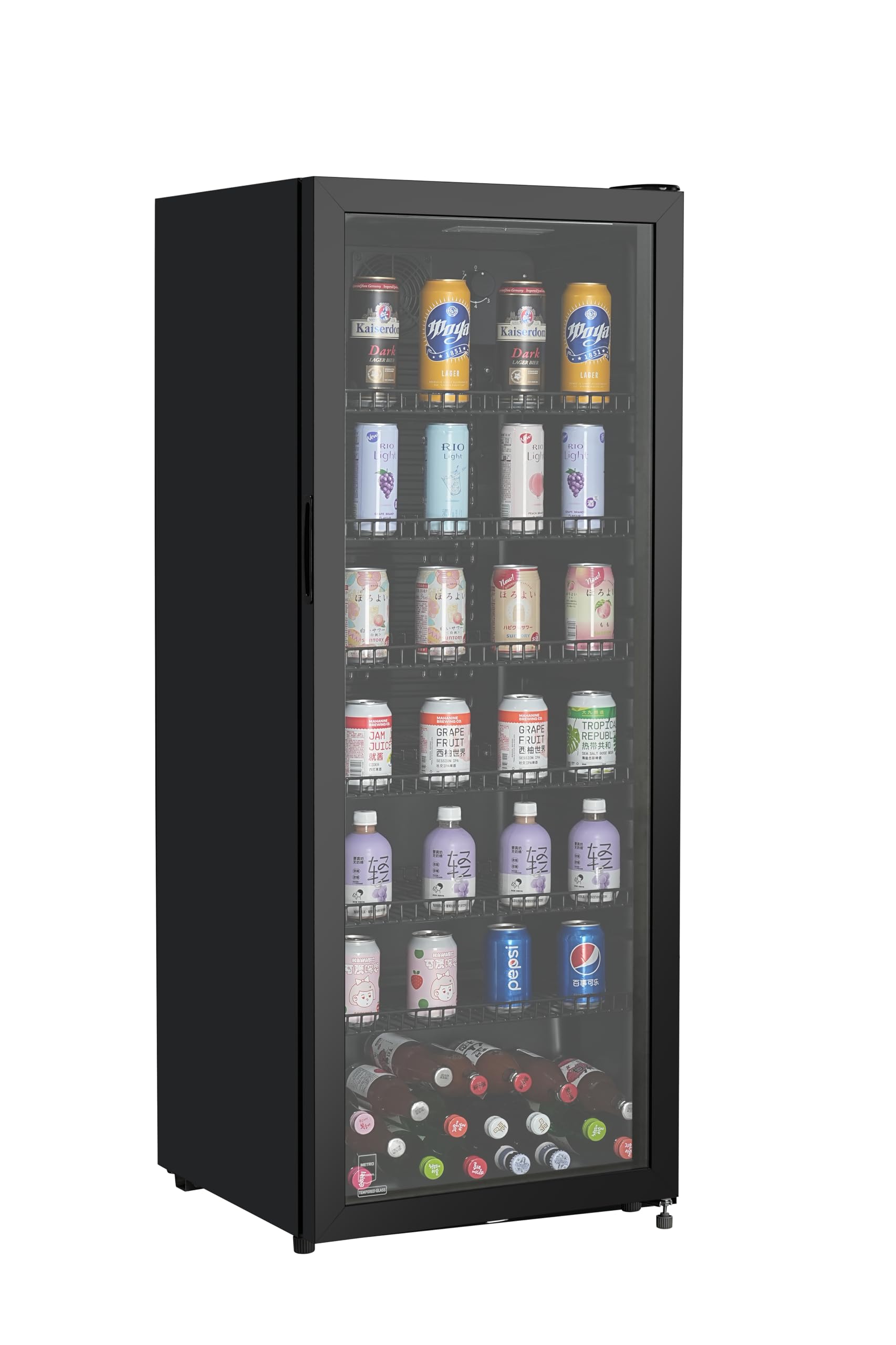 METRO Professional Frigorífico para Bebidas GSC4240B, Nevera Vertical con Puerta de Cristal, 54 x 54.5 x 139.5 cm, Iluminación Led, 6 Estantes Ajustables, con Cerradura, 4-18 °C (237 L, Negro)