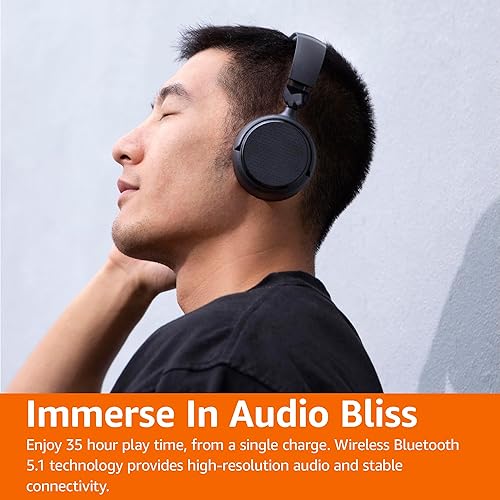 Miniatura 7 de Tienda Basics Auriculares inalámbricos Bluetooth con micrófono, reproducción de 35 horas, plegables, color negro