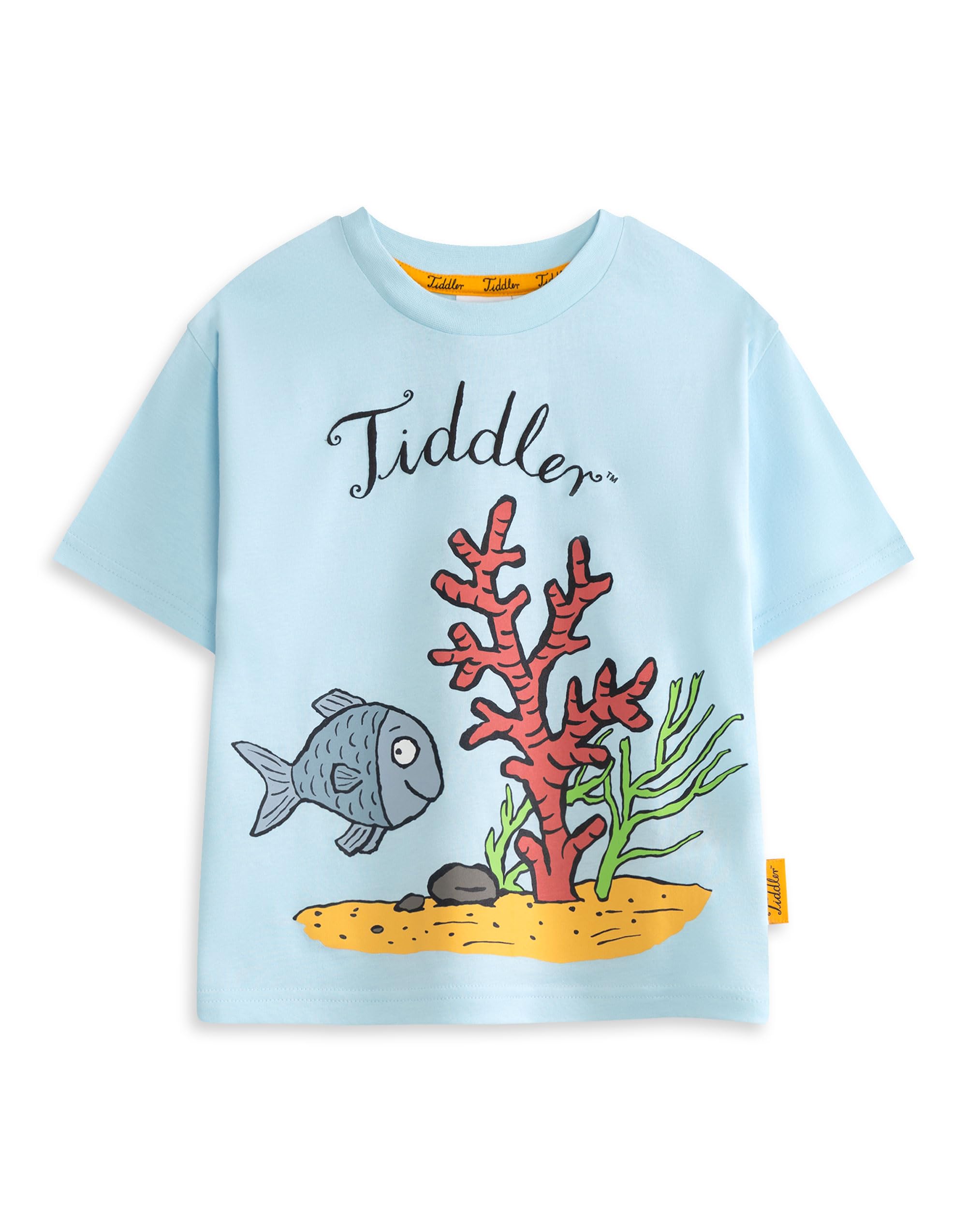 Vanilla Underground Tiddler Fish & Coral Light Blue Graphic Tee | Short Sleeve Crew Neck Character T-Shirt | Kids Undersea Cartoon Print Top | Unisex Children's Streetwear | Tiddler Merch