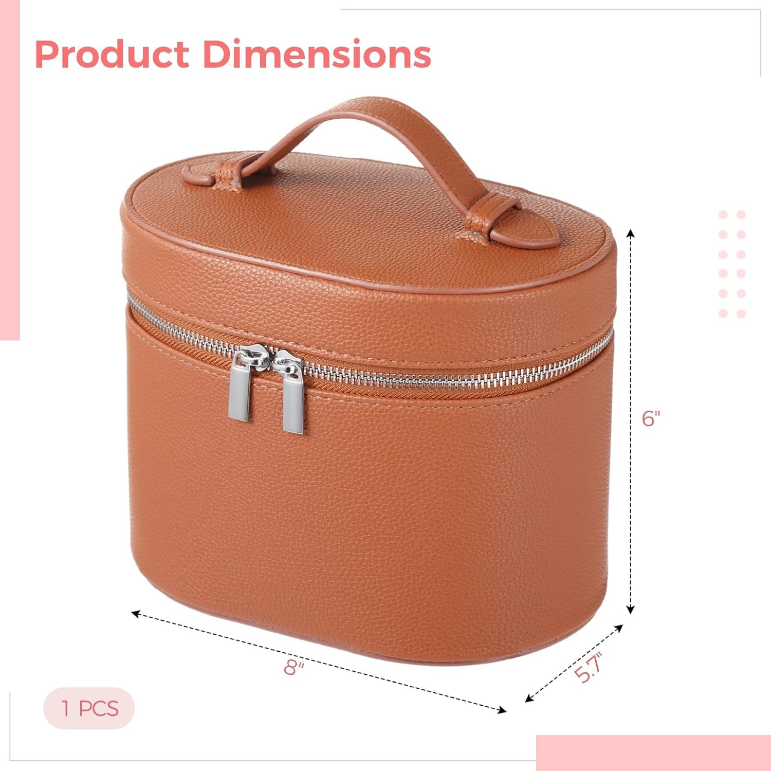 Makeup Vanity Bag for Women - Large Capacity Cosmetic Organizer with Removable Liner, Waterproof PU Leather Skincare Bag, Portable Chic Cosmetic Make Up Case for Skincare, Brushes, Accessories, Brown - Image 6