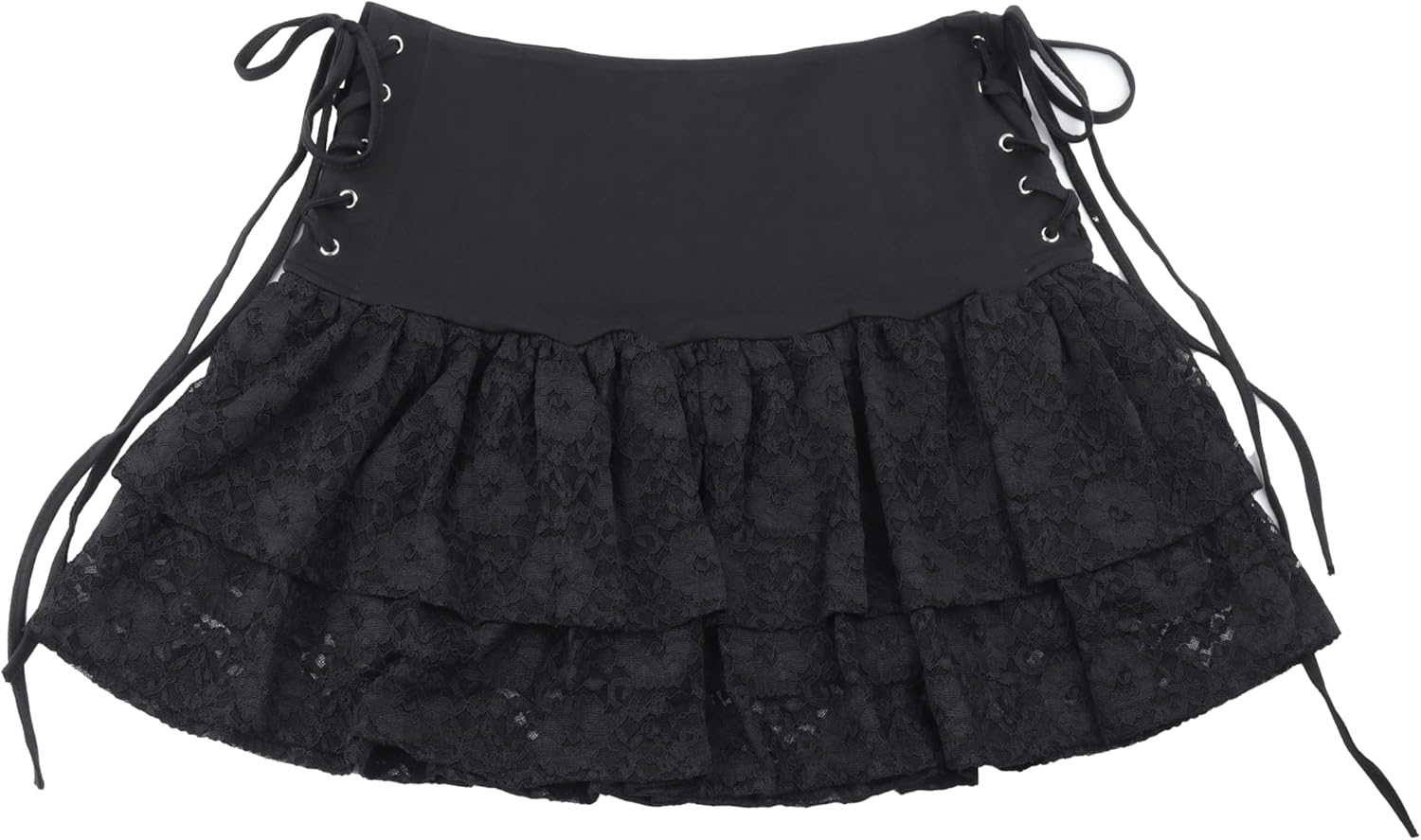 Womens Y2k Gothic Skirt High Waisted Lace Up Double Layered Ruffles Punk Mini Emo Skirts