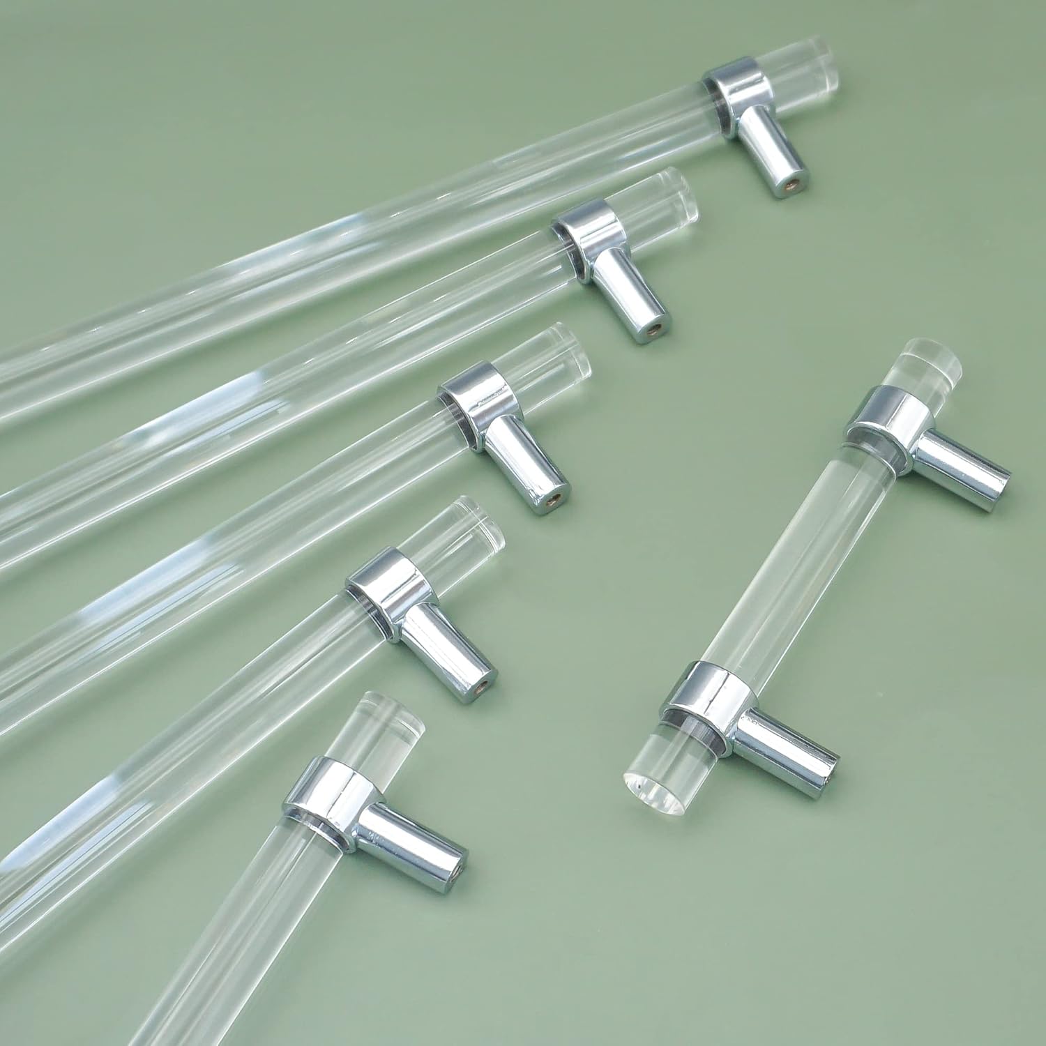 MFYS 4" Acrylic Drawer Pull Silver Kitchen Cabinet Knob Pull Handle Lucite Cupboard Knob Hardware (4" Hole to Hole)
