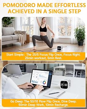 HAUSPROFI Pomodoro Timer Cube, 5/10/25/50 Min Preset & Custom Modes, Focus Timer & ADHD Aids, Kids & Adults, Silent/Sound Option, Gravity Sensor Flip, White