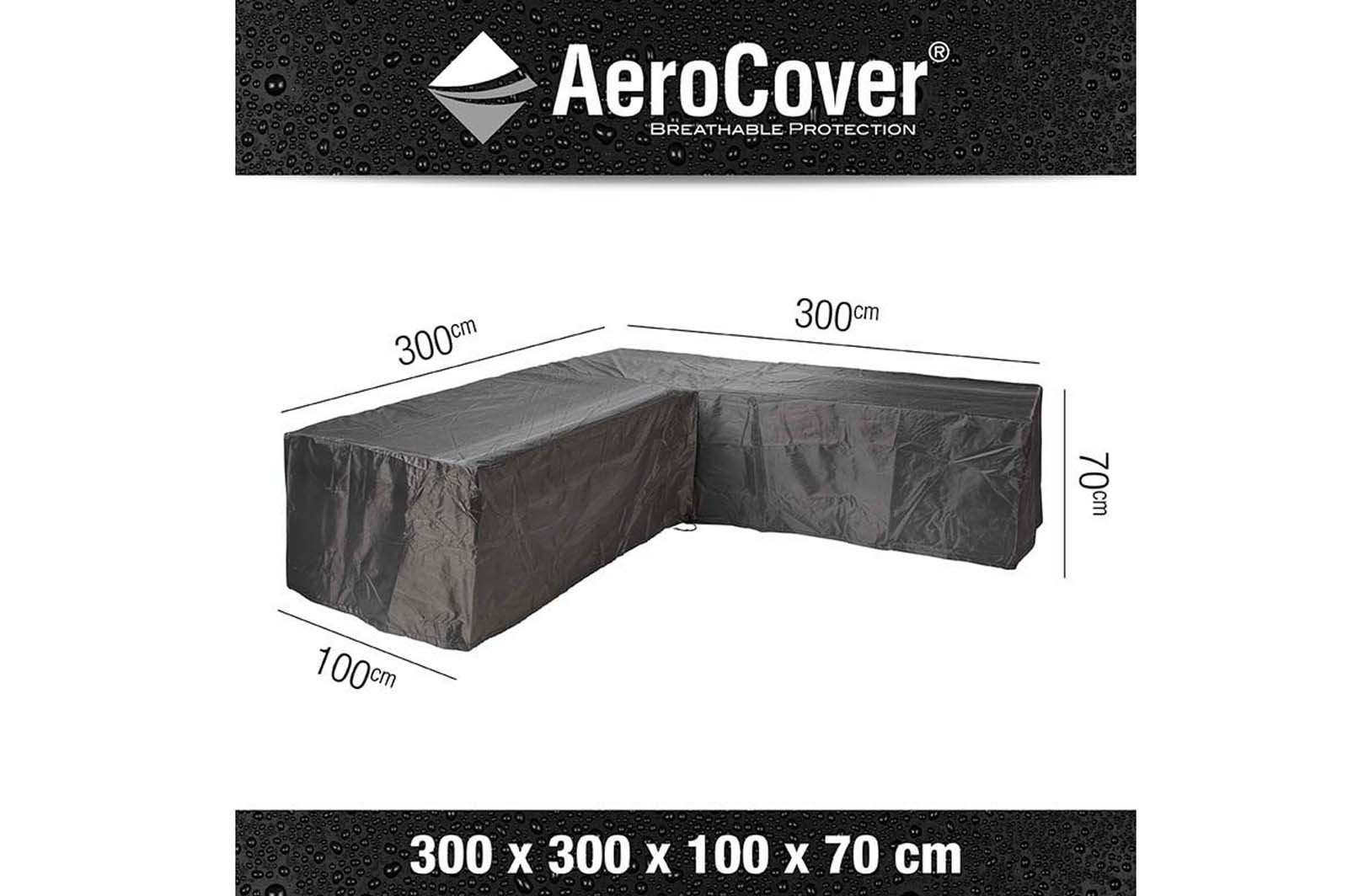 AeroCover Schutzhülle in L-Form für Lounge Sets, Ripstop-Gewebe, 300 x 300 x 100 x 70 cm, Schwarz
