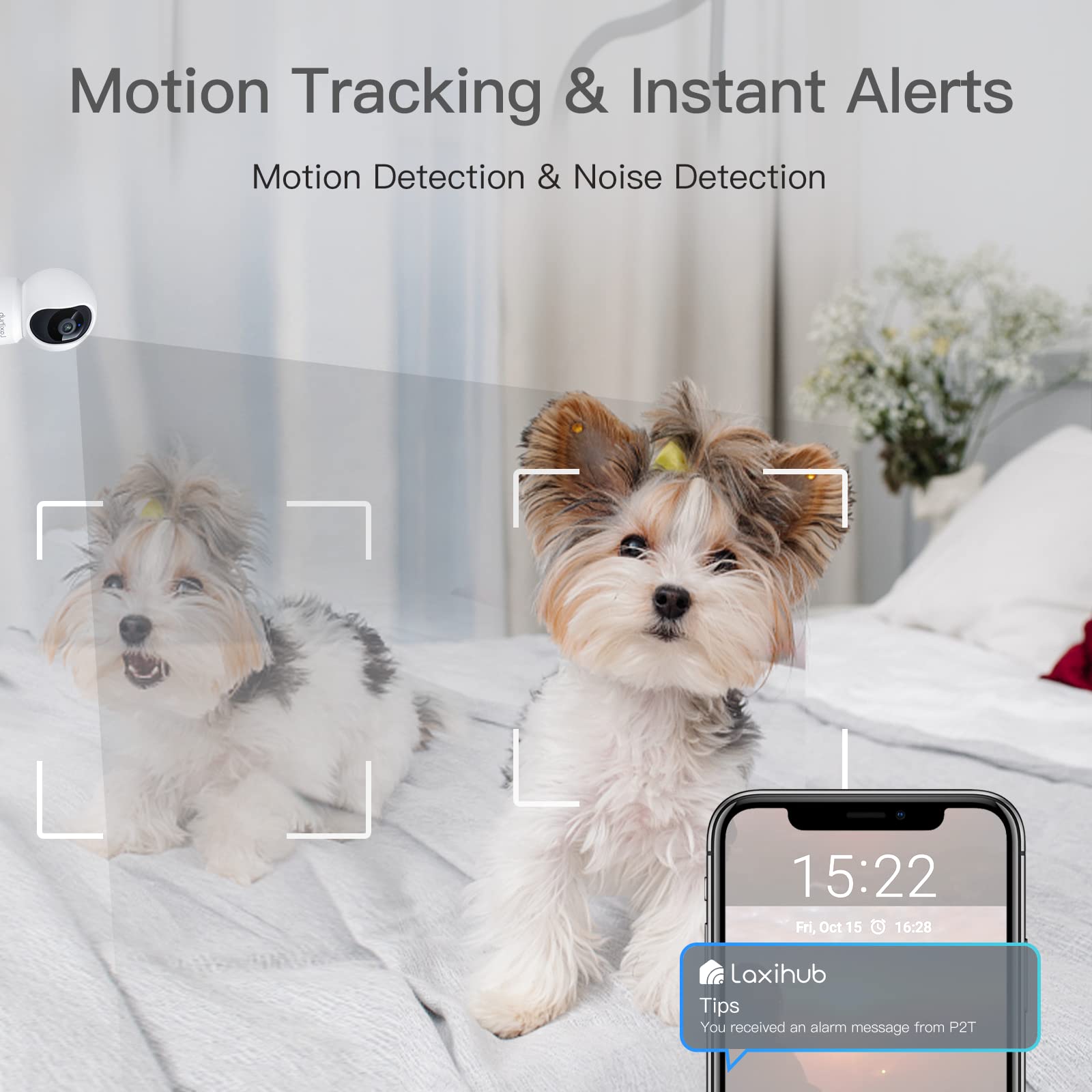 LAXIHUB Osłona 360 °C Pan Tilt Indoor Security Camera, 2K Full HD Smart Monitor Baby Pet Camera z aplikacją na telefon, noktowizor, dwukierunkowe audio, Motion Sound Detection, współpracuje z Alexa