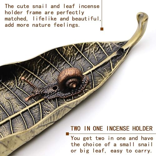 Miniatura 9 de Juego de soporte de incienso  Quemador de incienso de hojas y caracol, soportes de incienso para varillas de atrapa cenizas, material de aleación de