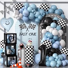 Winrayk Fast One Birthday Decorations for Boys Race Car First 1st Birthday Decorations Boy, ONE Balloon Box Racing Balloon Arch Kit Number 1 Checkered Balloons, One Year Old Boy Party Decor Supplies
