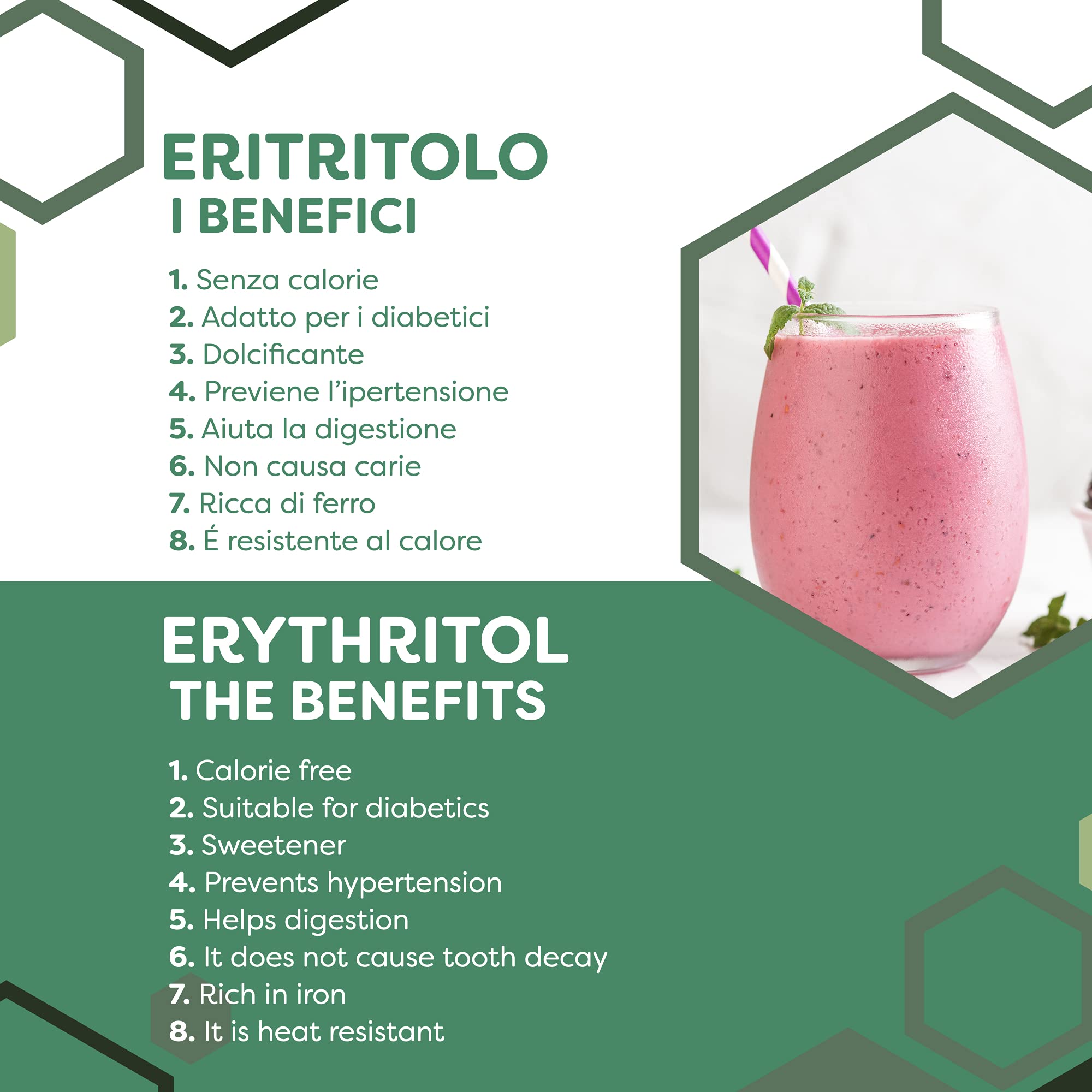 ERBOTECH Eritritolo BIO in Polvere, Busta da 2 Kg, Sostituto Biologico Naturale dello Zucchero con Zero Calorie, Adatto per Diabetici, Vegan, Senza Conservanti e Coloranti