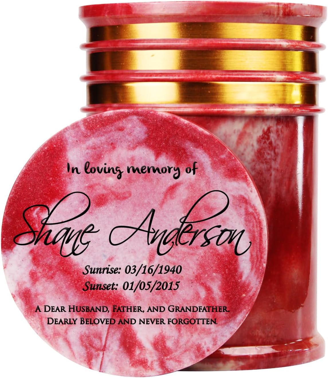 Innovatronix 1pc Personalized Cultured Marble Cremation Urn with Laser Engraved on Top for Adult Sized Human Ashes Made with Marble Dust and Resin Binder - Burial, Memorial and Funeral
