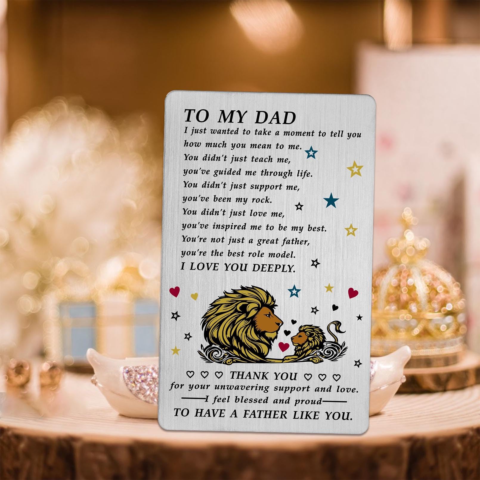 Personalisierte Vatertagskarte Aus Edelstahl – Graviert Mit Löwen-Motiv, 8,4 X 5,3 Cm, Für Papa