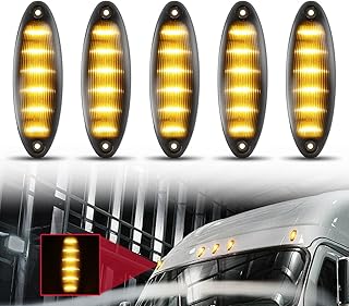5 Pcs Universal Roof Top Clearance Signal Light 12 LED Lamp Fit for Freightliner Cascadia and Most Trucks Trailers Tractors Semi-trailer Dump truck Vehicle (Smoked shell & Amber light)