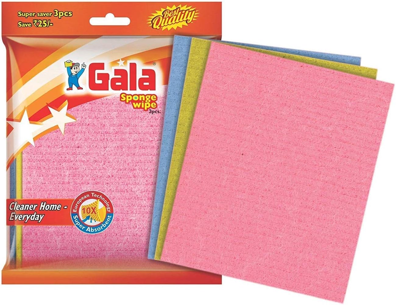 Gala Sponge Wipe for Kitchen, Kitchen Cleaning Sponge,Biodegradable Cellulose Material for Kitchen and Home Cleaning (3 Pcs Pack)