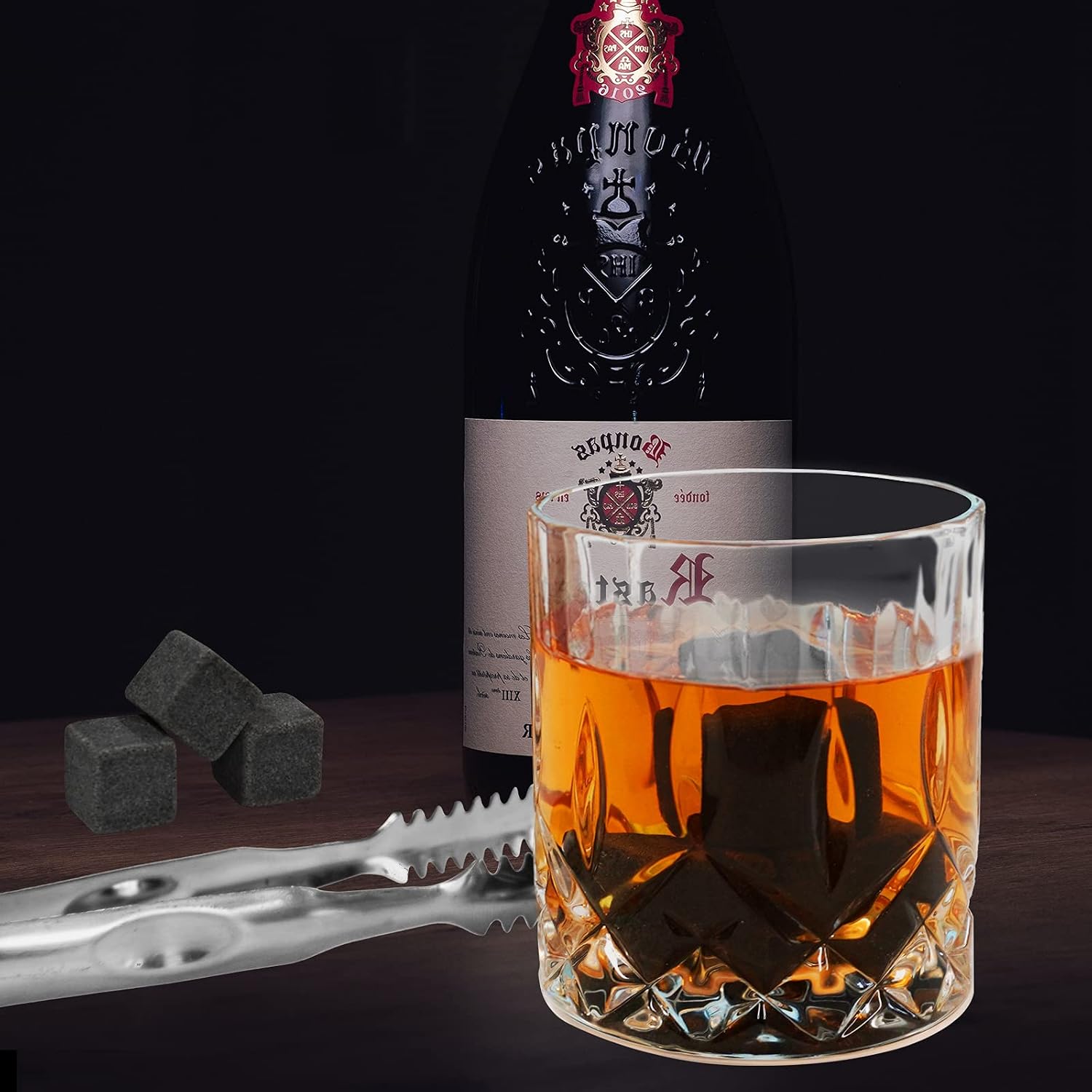 Whiskey Stones Gift Set,Whiskey Glasses Set 8 Granite Chilling Whisky Rocks, 2 Bourbon Glasses,Best Drinking Gifts for Men Dad Husband Birthday Anniversary Present，Plus 2 Free Coasters.