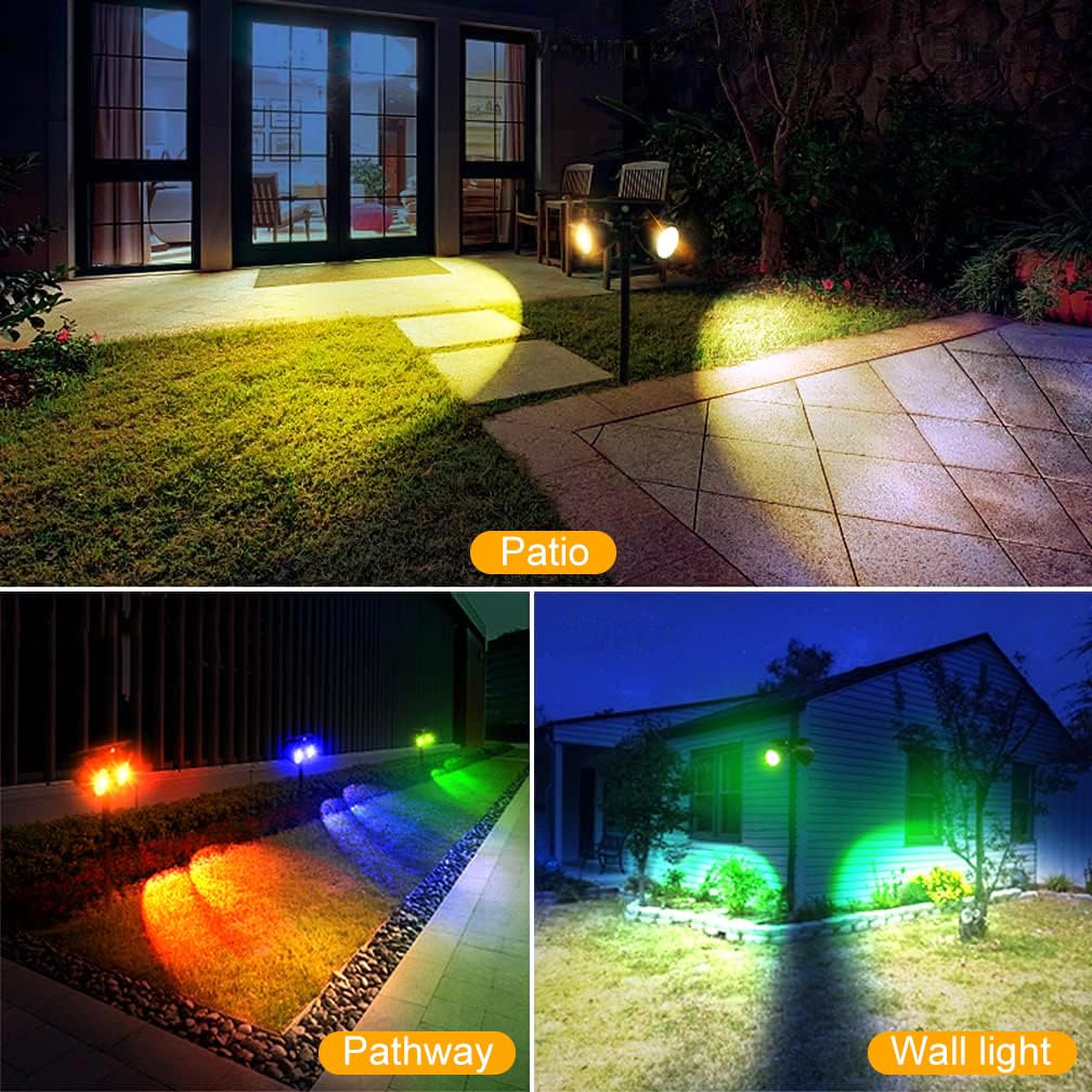 Solar Spotlights Outdoor, IP67 Waterproof 2-in-1 RGB Color