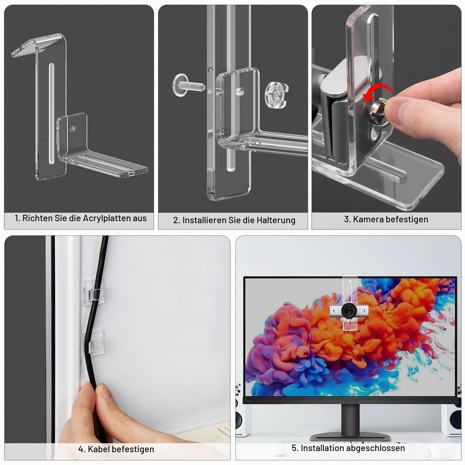 Webcam-Halterung für Mittelbildschirm / Mittelbildschirm, Positionierung der Webcam überall auf dem Monitor, Laptop-Bildschirm, kompatibel mit Logitech MX Brio, C920x, C922, C930 Webcams