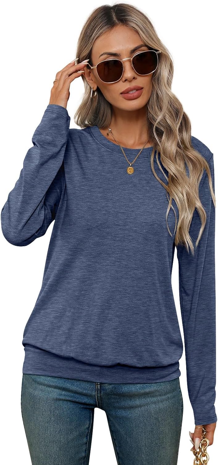 Womens Long Sleeve Shirts Casual Banded Hem Tops Basic Tees Spring Outfits Clothes 2026 - Image 2