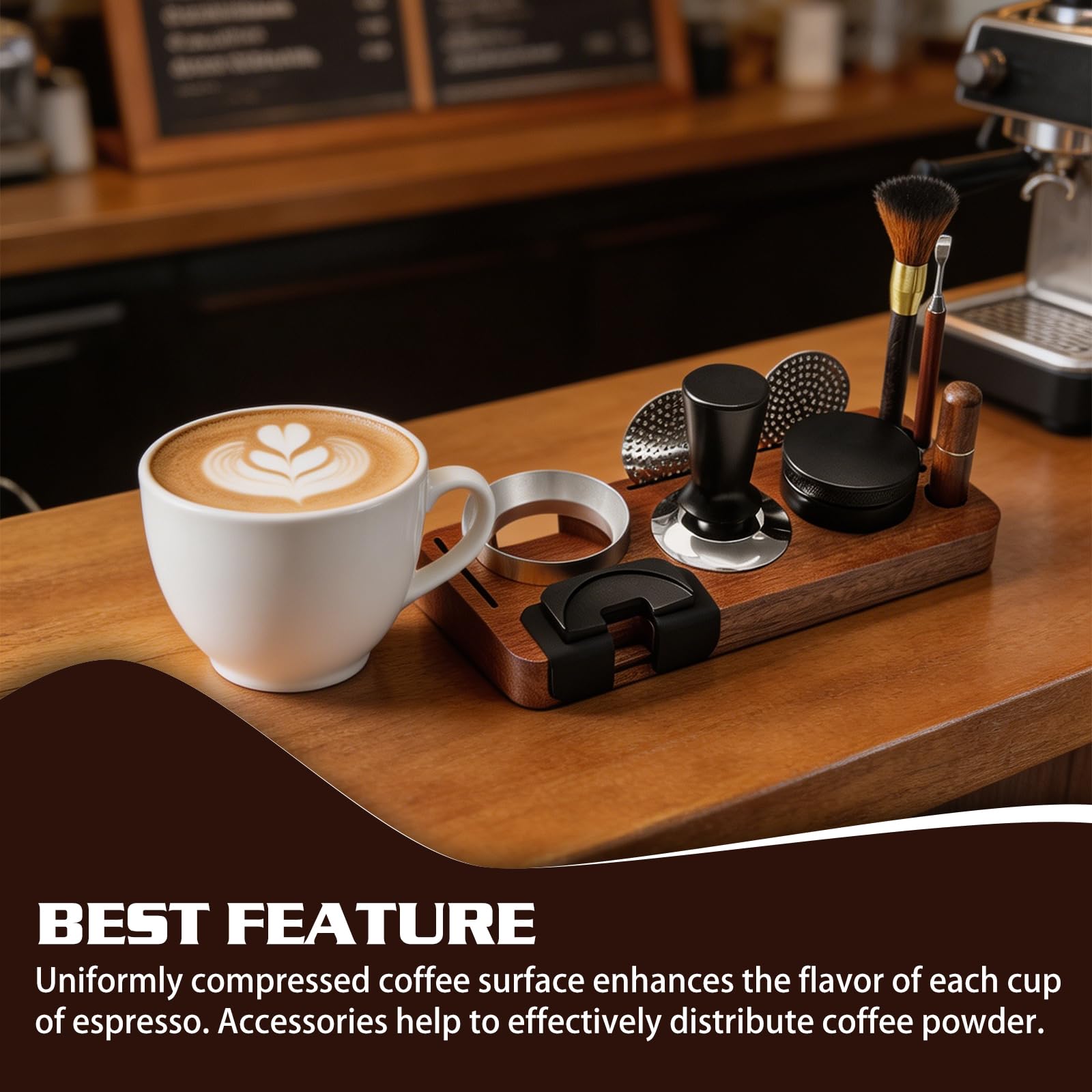 Tamper do kawy 51 mm zestaw: akcesoria do espresso zestaw 10 sztuk ze stacją tamperową, poziomicą do kawy, narzędziem WDT, pierścieniem dozującym, szczotką do czyszczenia, krążkiem do krążka