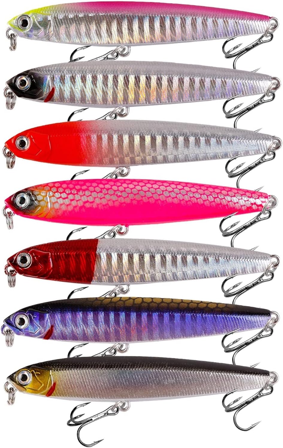 10Pcs 8cm 10/14/18g Sinking Pencil Fishing Lure with Trident Hook Wobblers Artificial Hard Bait for Bass Trout Minnow Fishing Tackle Lifelike Swimbait