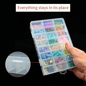 Craft Storage Box 24 Grids,Organiser Box with dividers Fishing Tackle box Bead Storage Box With Compartments For Plane,Earring Box Screw Jewellery Storage Plastic Art DIY